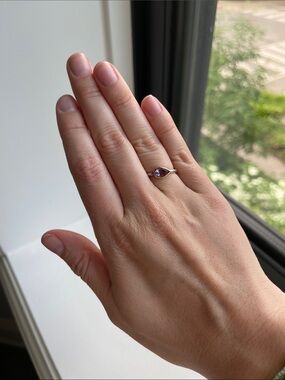 Delicate Silver and Gold Ring with Amethyst Teardrop Stone